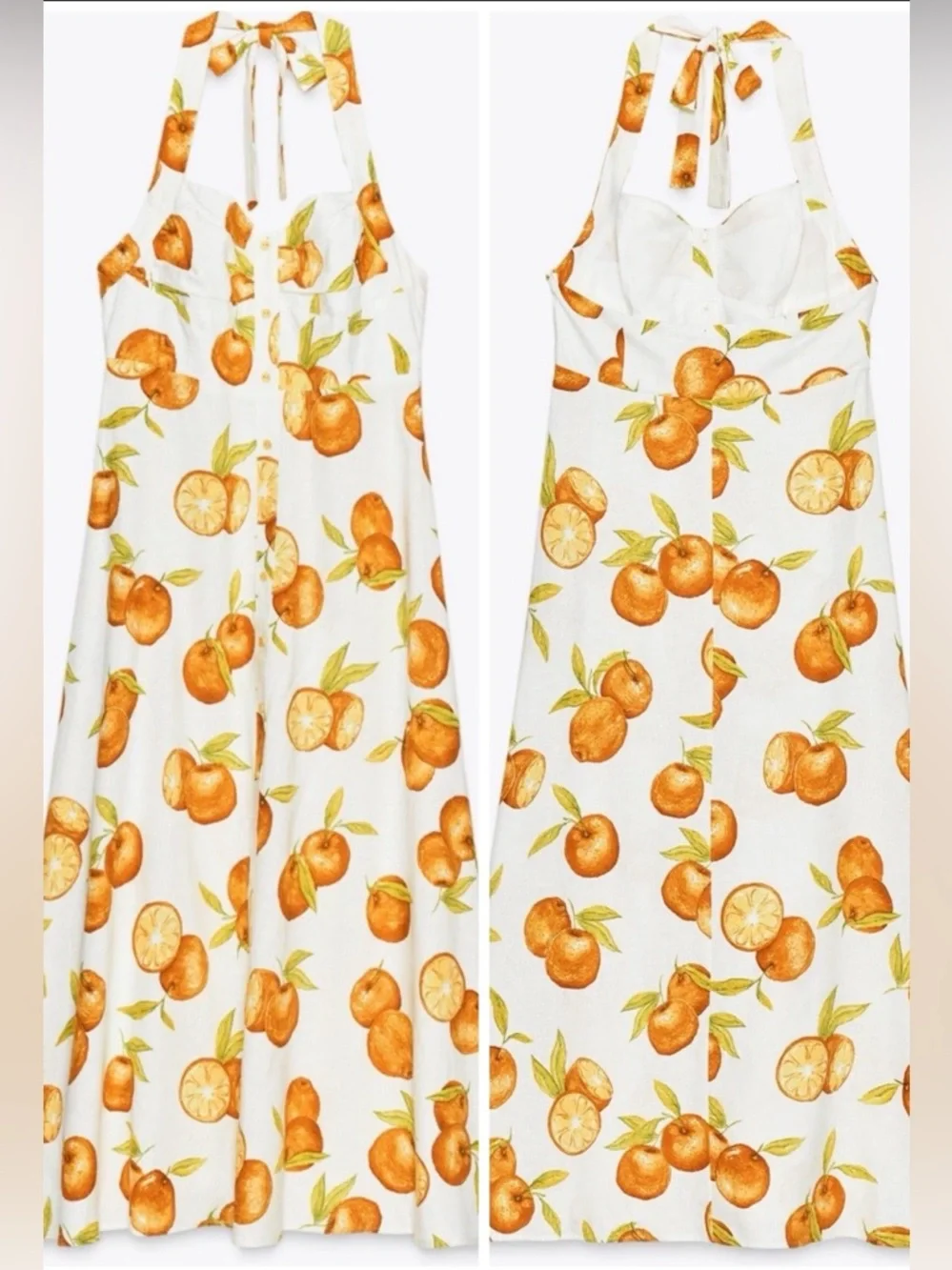 NWT Zara White Linen Blend Tie Halter Dress with Oranges 🍊😍 | Size Small - Picture 2 of 8
